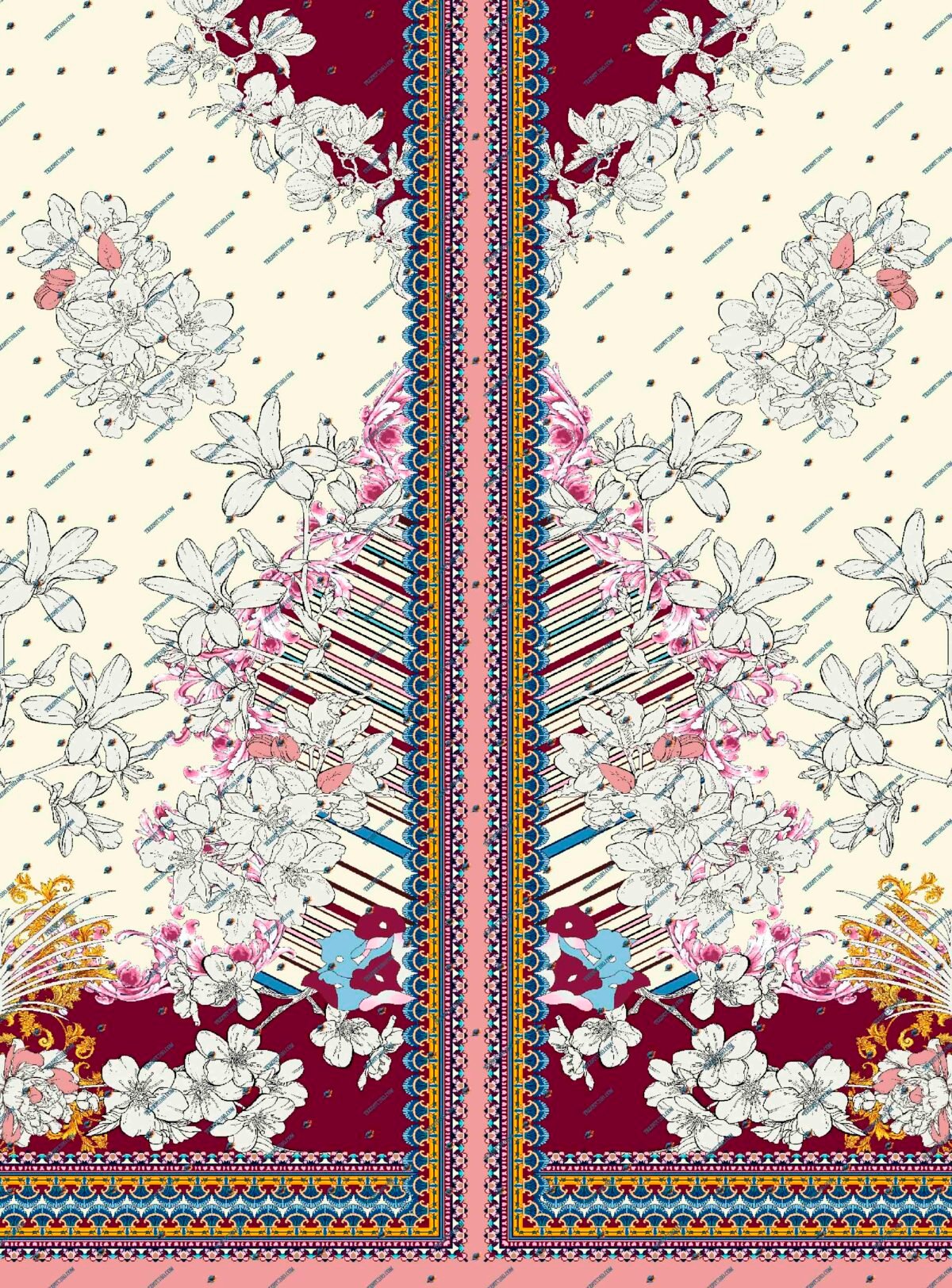 Flowers Kurti Design Pattern – Digital Textile Print - Image 2