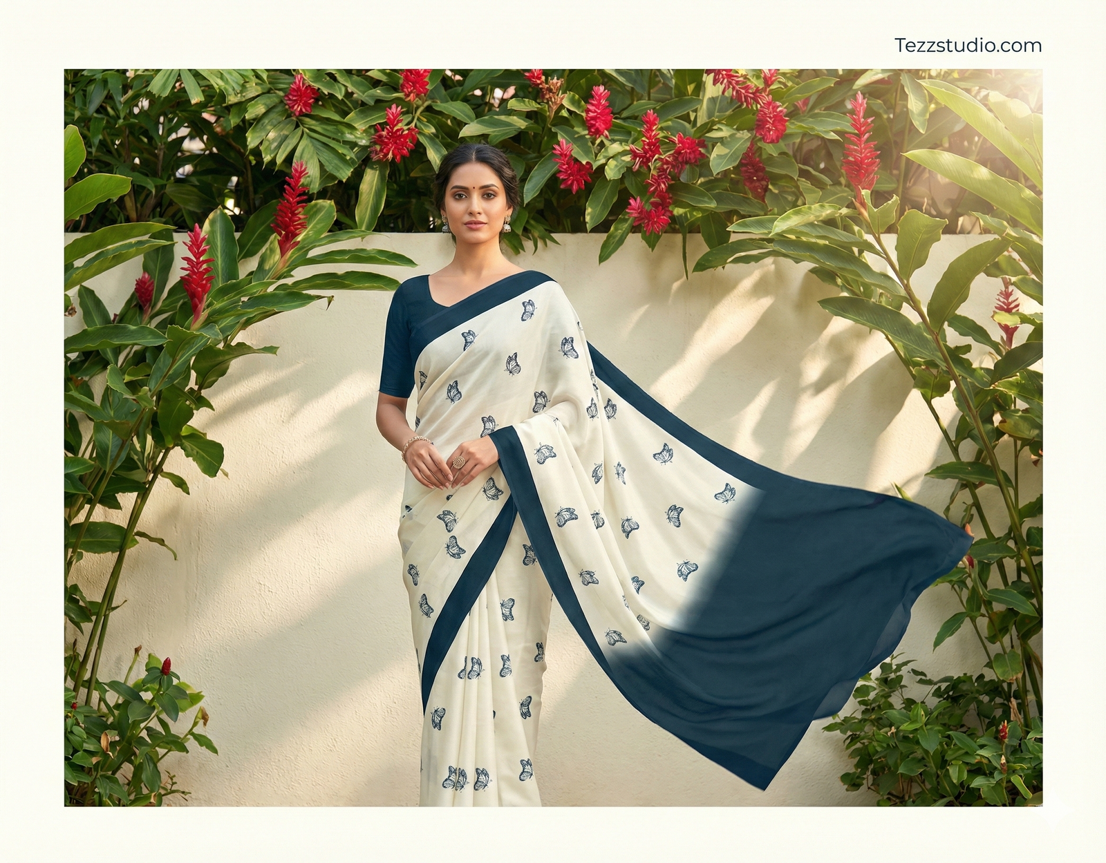 Elegant Butterfly Allover Printed Saree with Minimal Motif Design