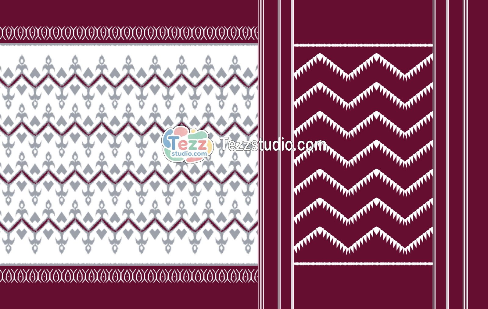 Classic Ikat Inspired Geometric Printed Saree with Contrast Pallu & Border - Image 2