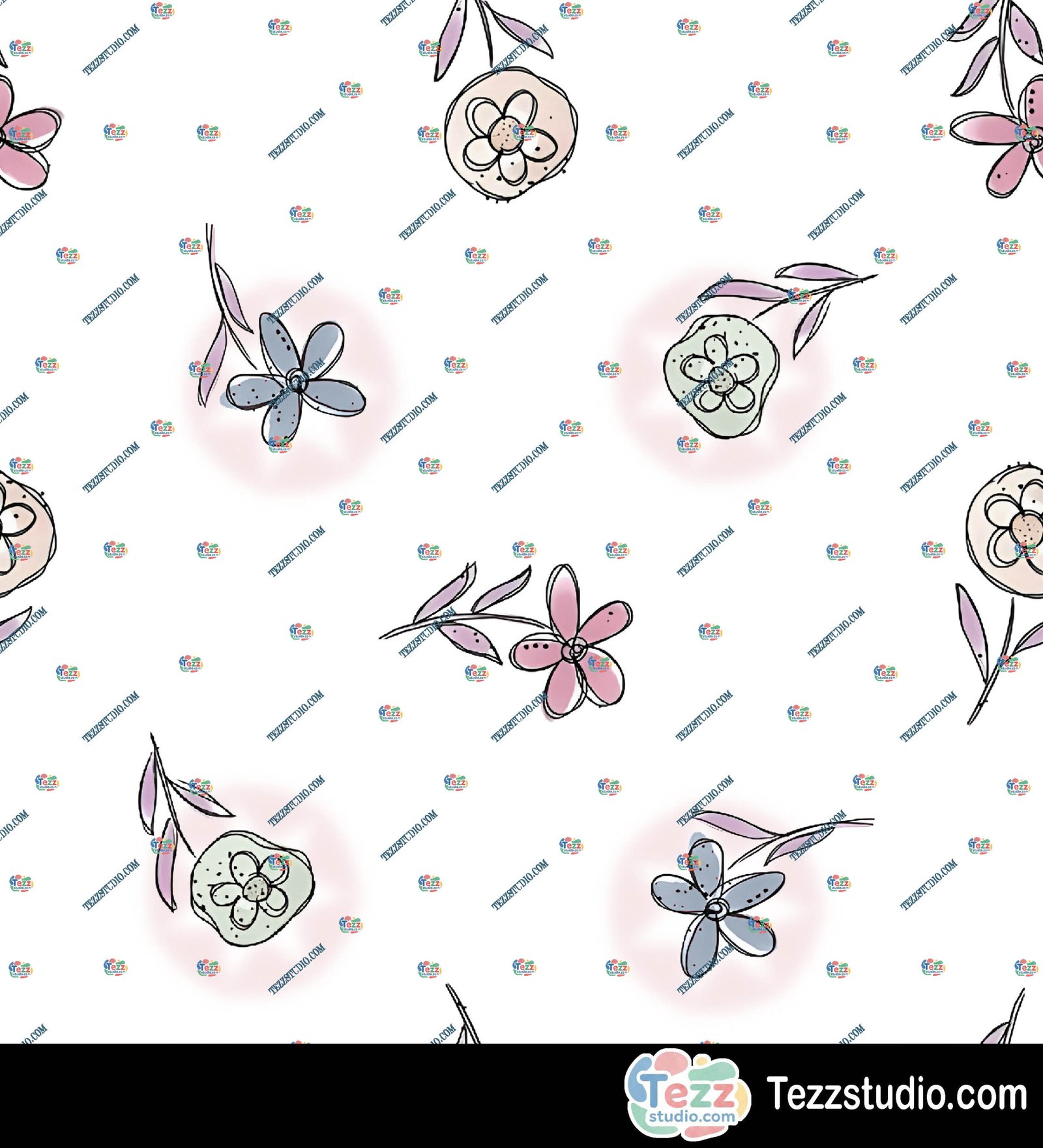 Soft Pastel Hand-Drawn Floral Allover Print Fabric Design - Image 4