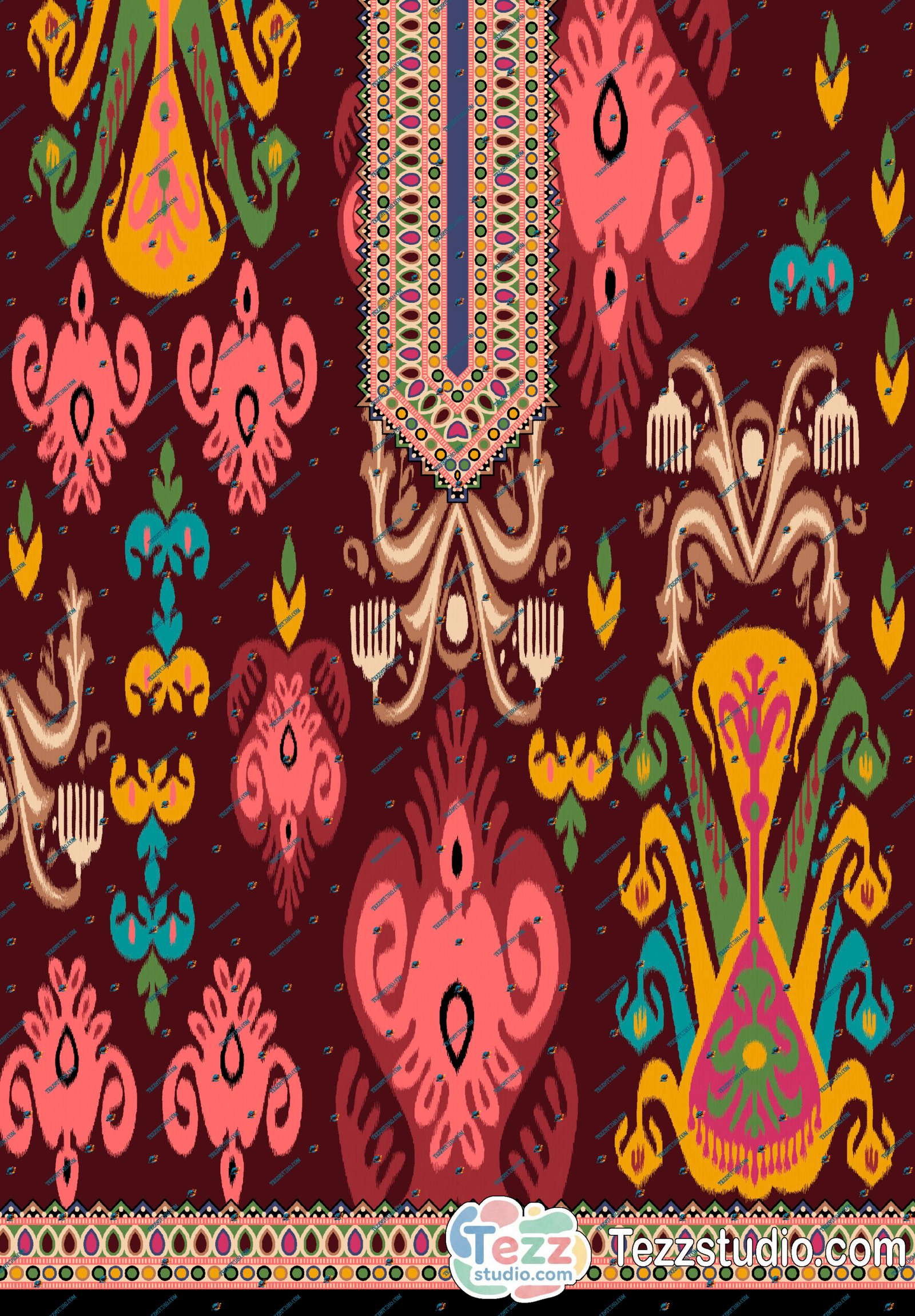 Bold Ethnic Printed Kurti with Ikat Motifs, Designer Neck Panel & Border - Image 4