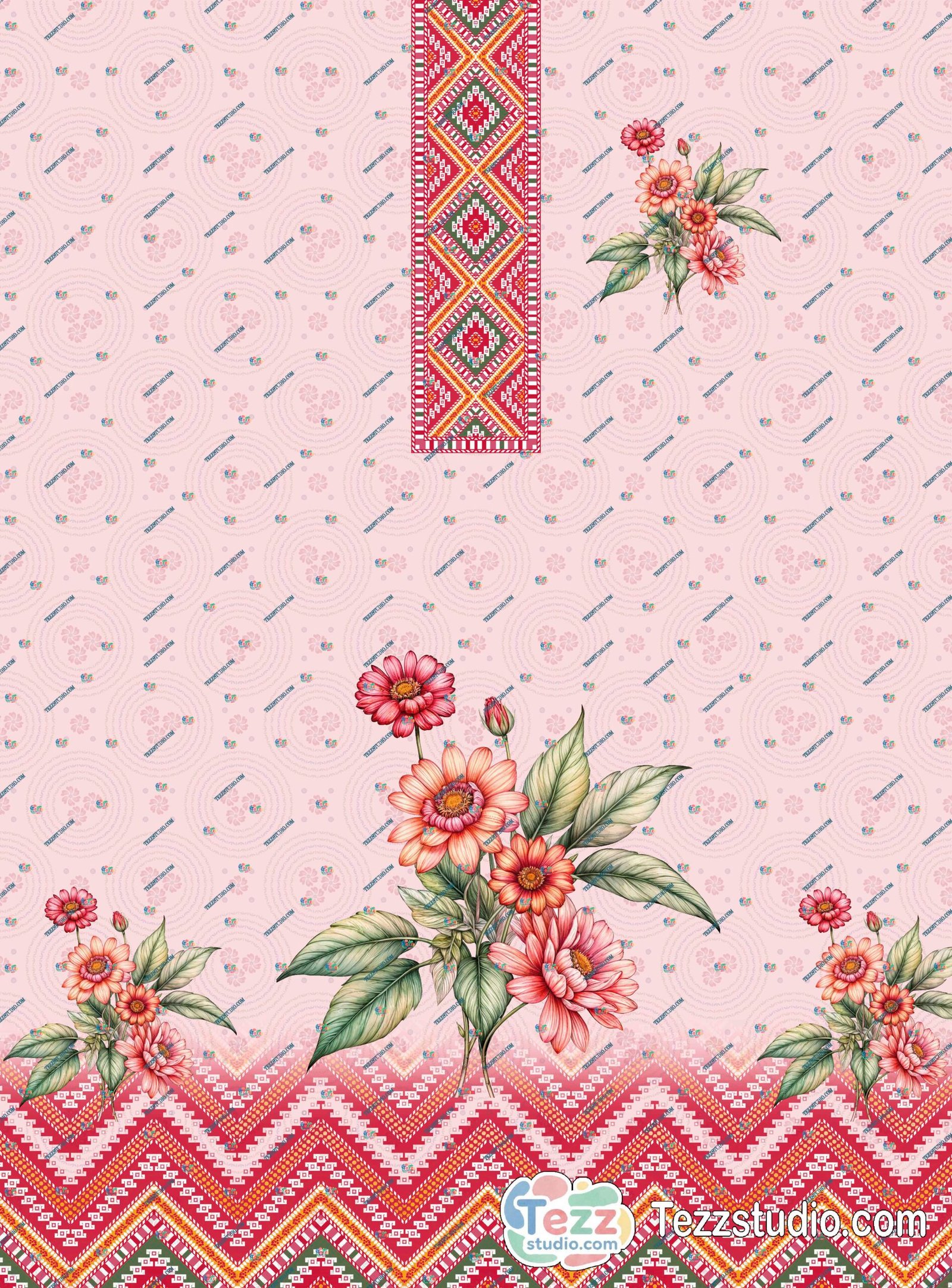 Elegant Floral Placement Kurti Design with Ethnic Border - Image 4