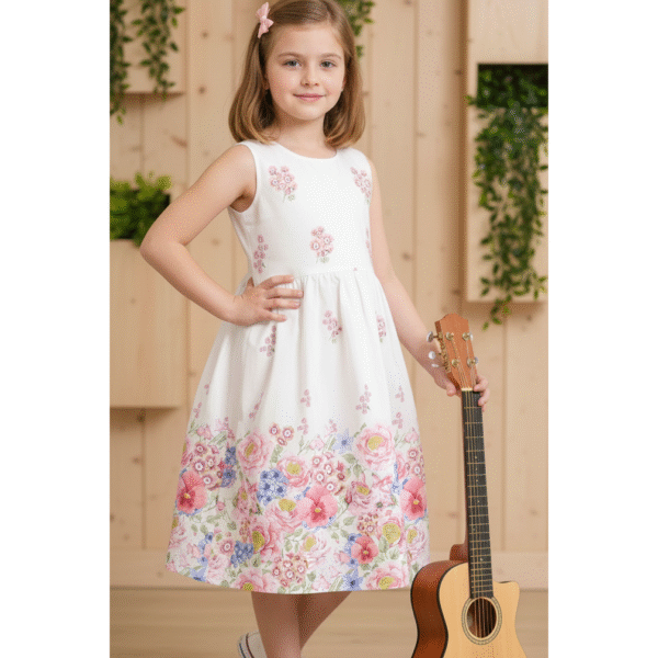 Watercolor Floral Border Design on White Background – Soft Pastel Flower Border Pattern