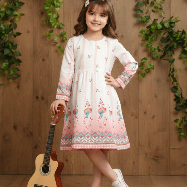 Watercolor Floral Vertical Border Design with Geometric Lace Pattern on Pastel Pink Background