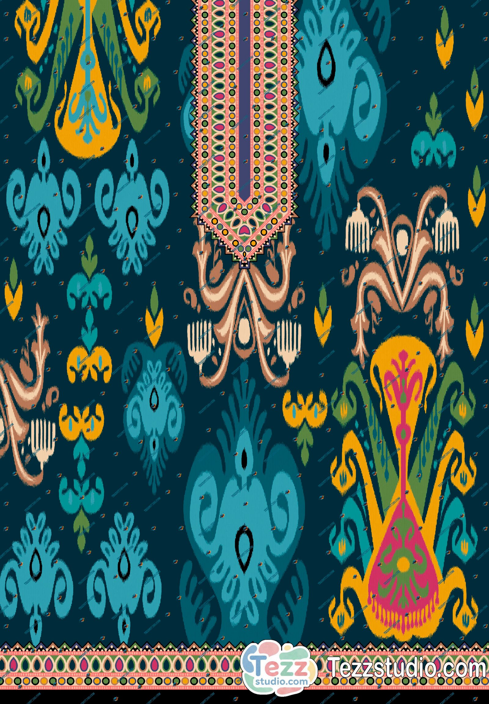 Bold Ethnic Printed Kurti with Ikat Motifs, Designer Neck Panel & Border - Image 5