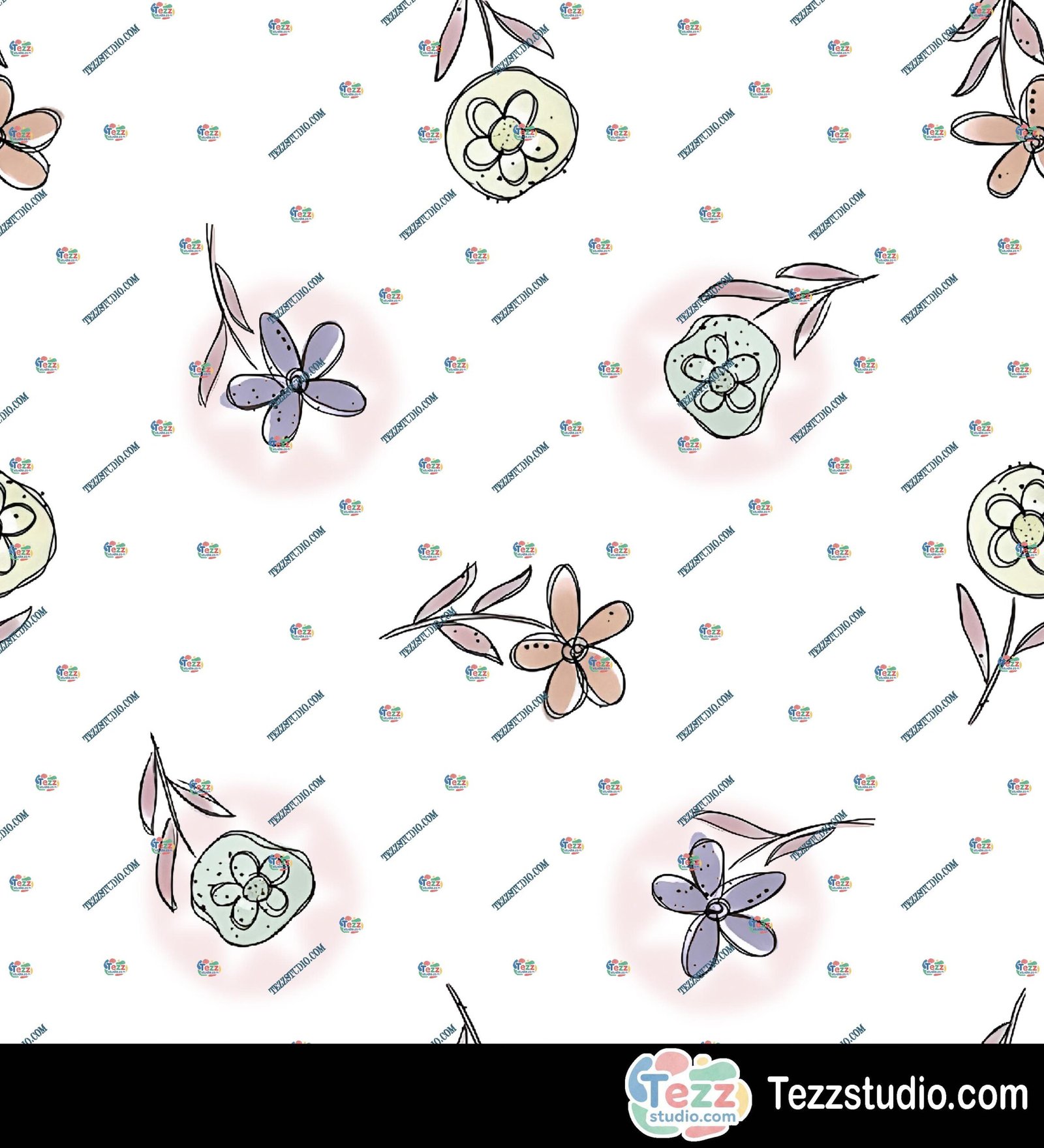 Soft Pastel Hand-Drawn Floral Allover Print Fabric Design - Image 5