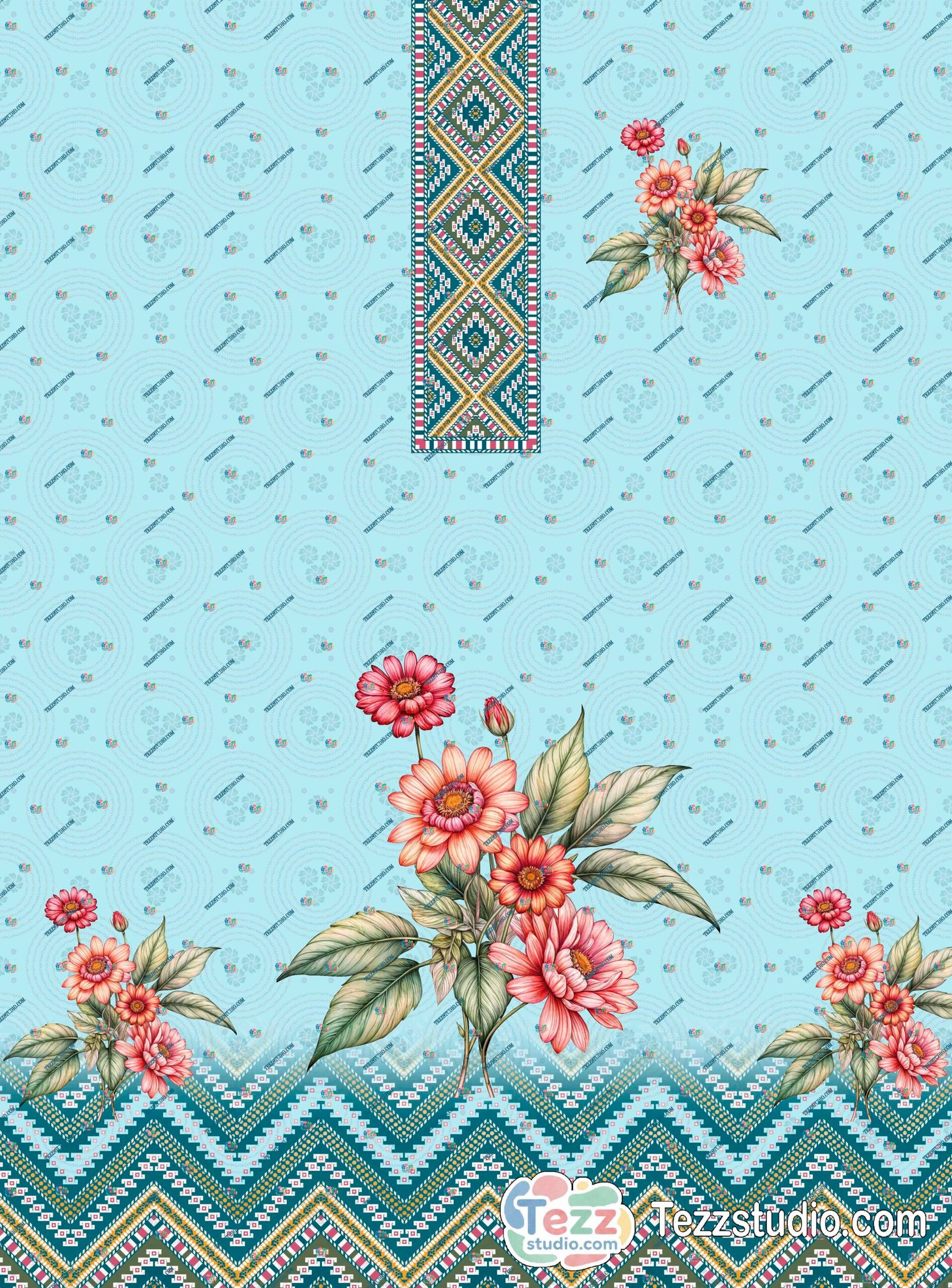 Elegant Floral Placement Kurti Design with Ethnic Border - Image 5