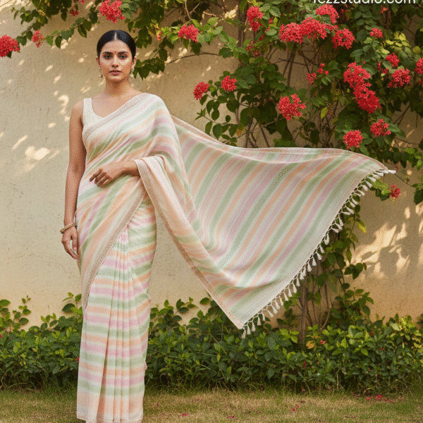 Elegant Pastel Gradient Stripe Saree | Soft Multicolor Horizontal Stripes | Premium Everyday Wear Saree