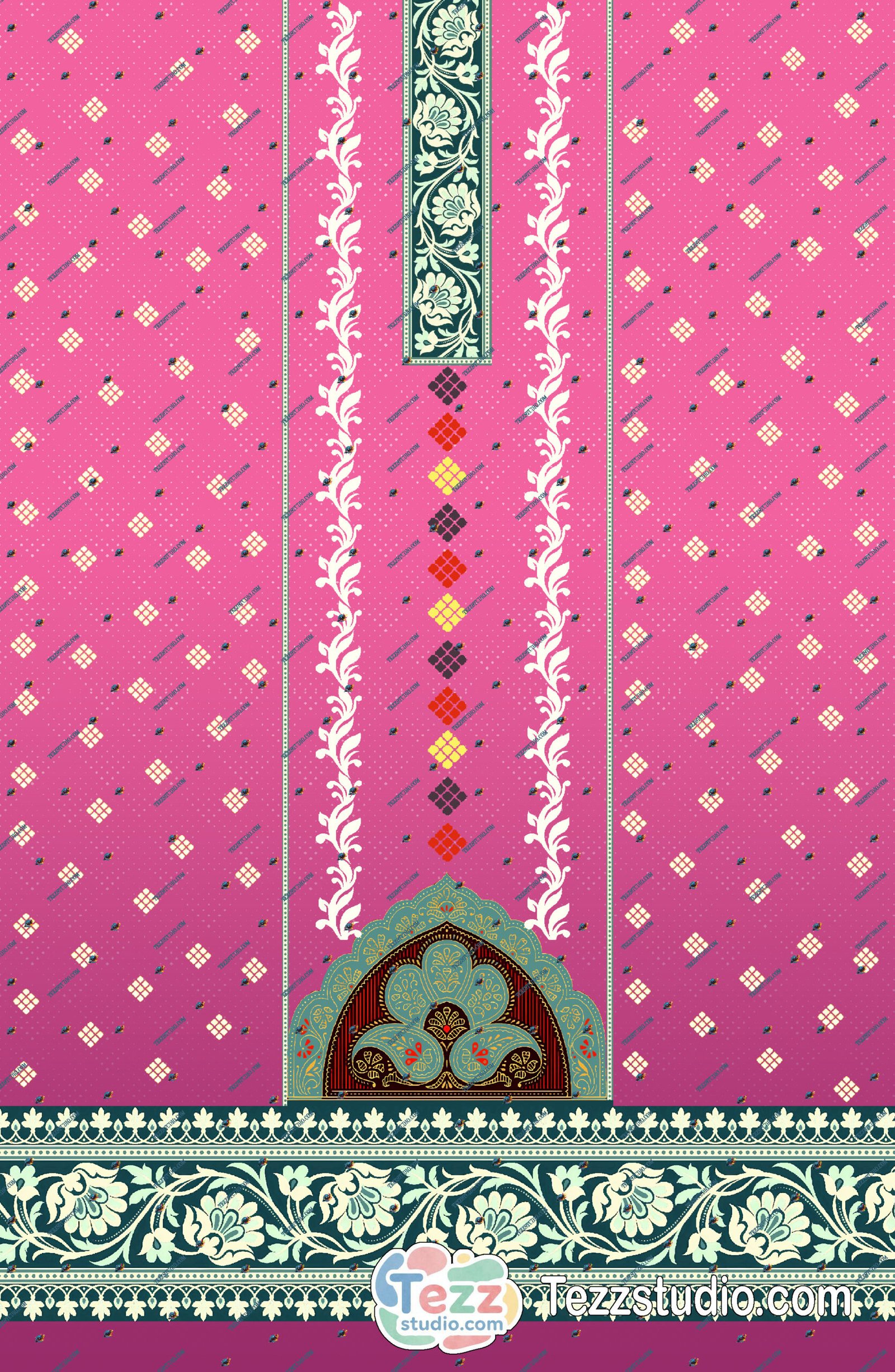 Traditional Printed Kurti with Ethnic Border, Central Panel & Mughal Motif - Image 6