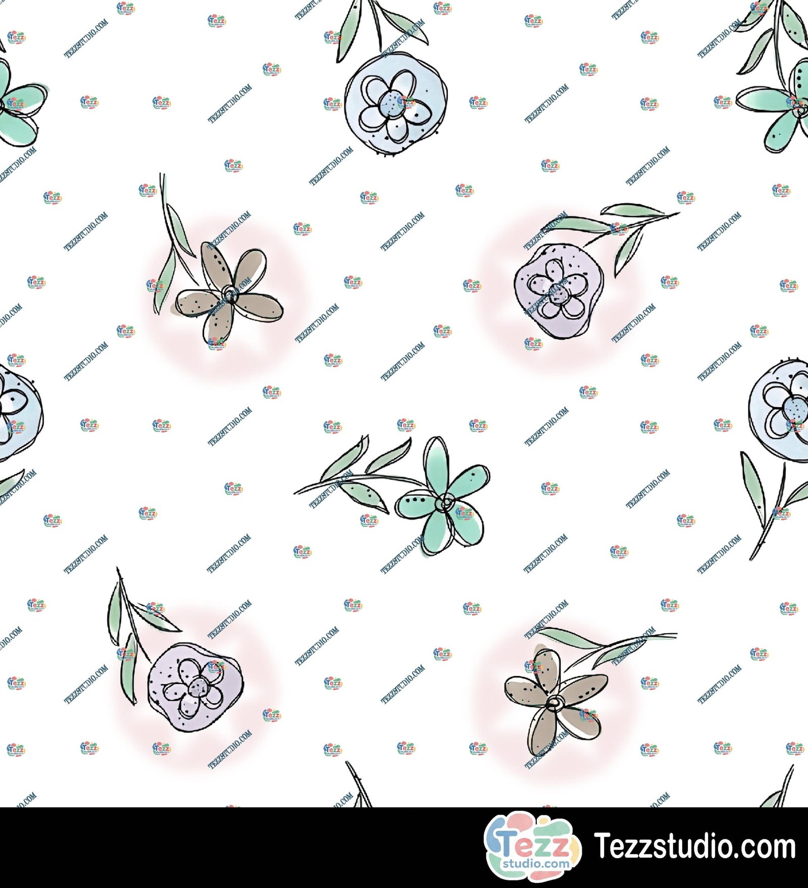 Soft Pastel Hand-Drawn Floral Allover Print Fabric Design - Image 6