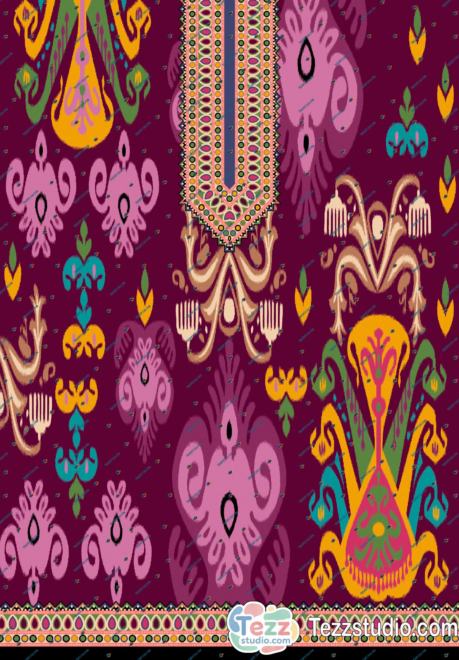 Bold Ethnic Printed Kurti with Ikat Motifs, Designer Neck Panel & Border - Image 6