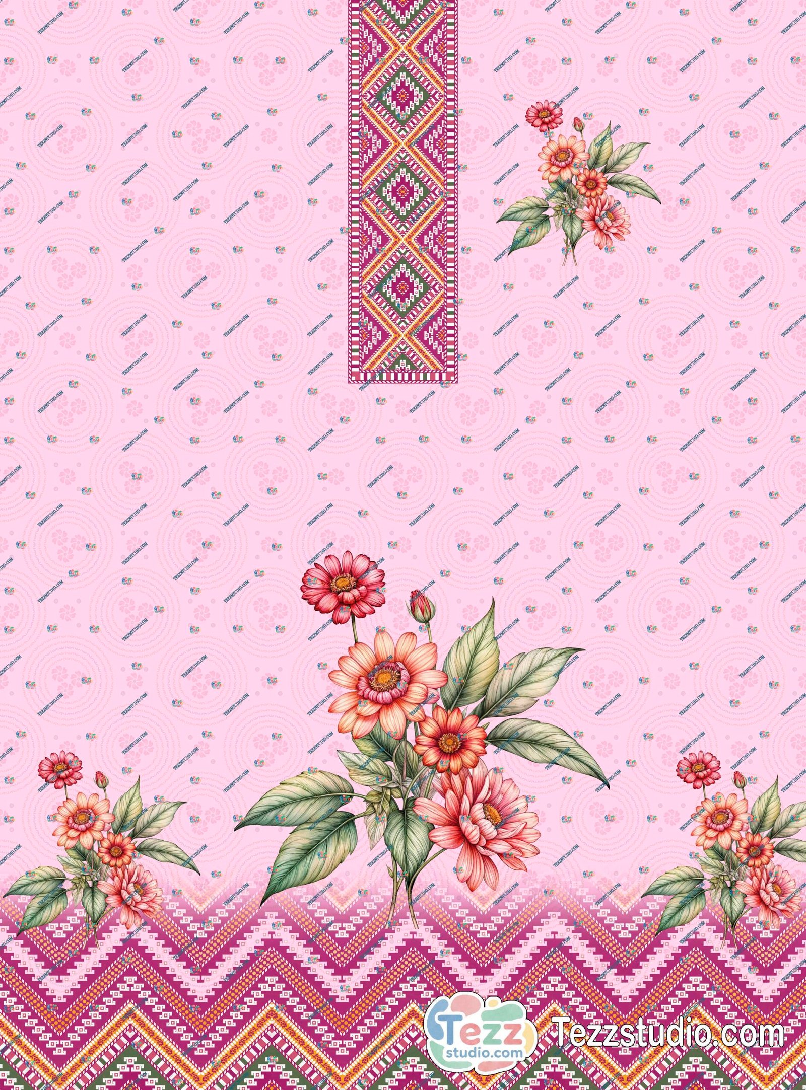 Elegant Floral Placement Kurti Design with Ethnic Border - Image 6