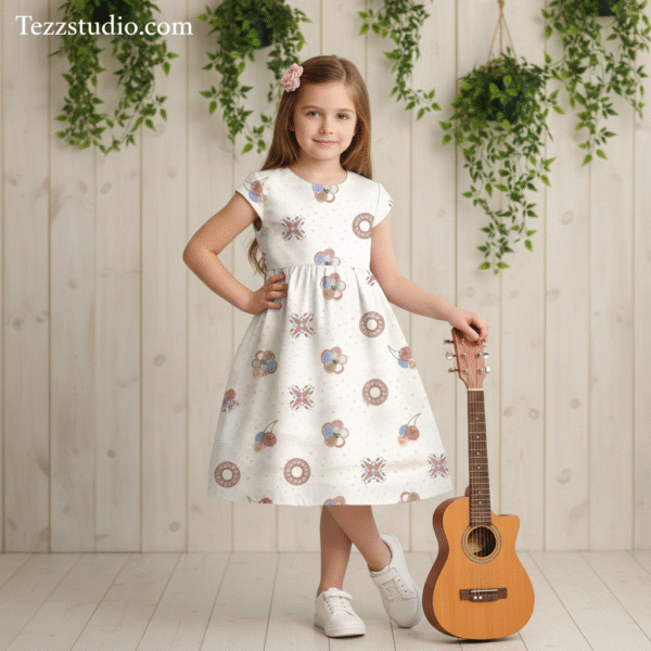 Pastel Geometric Floral Allover Repeat Pattern on White Background