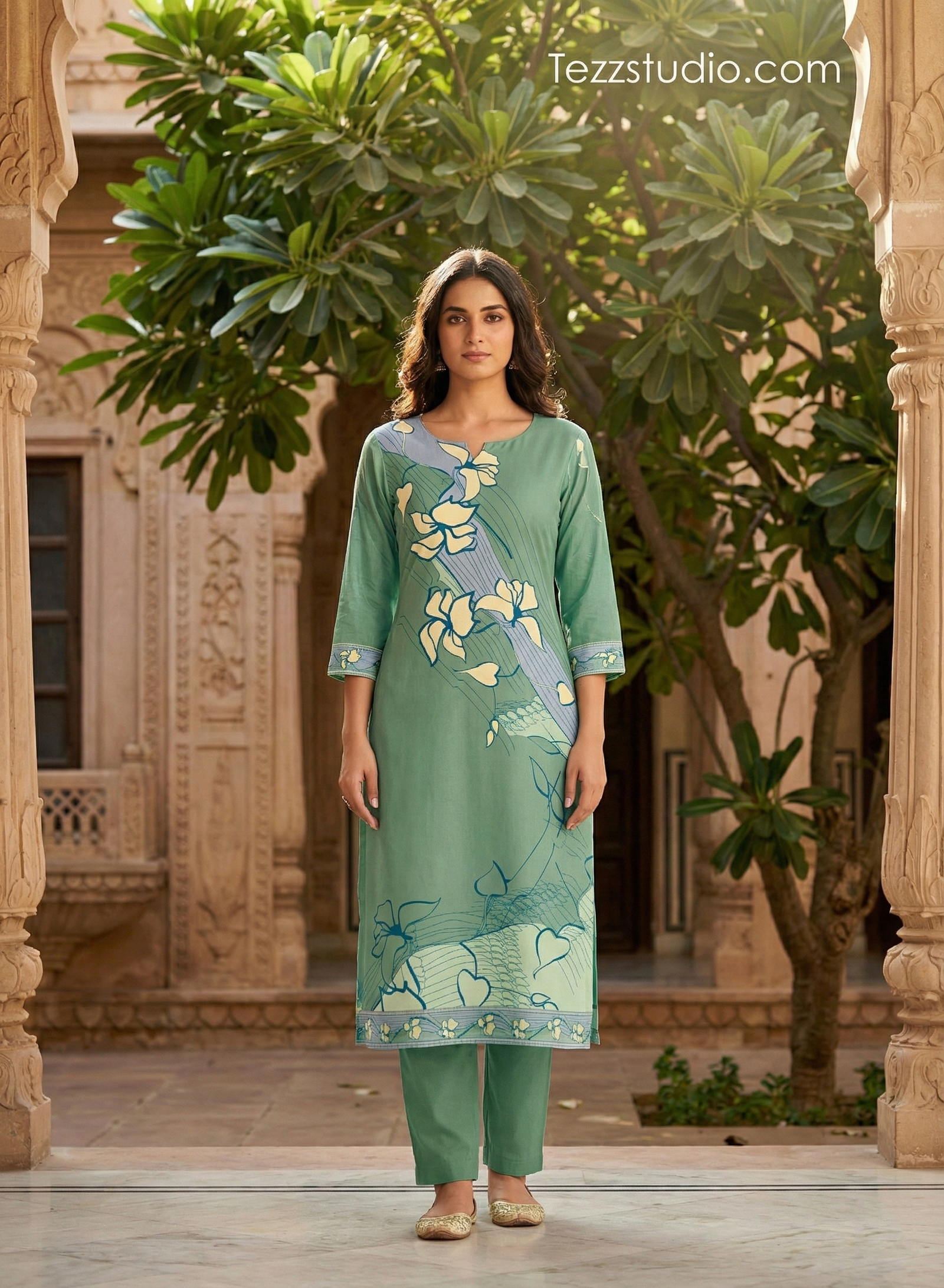 Elegant Floral Abstract Print Kurti Fabric – Pastel Flow Design - Image 3