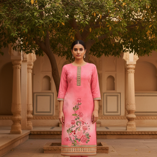 Elegant Pink Floral Digital Print Saree Design with Traditional Border