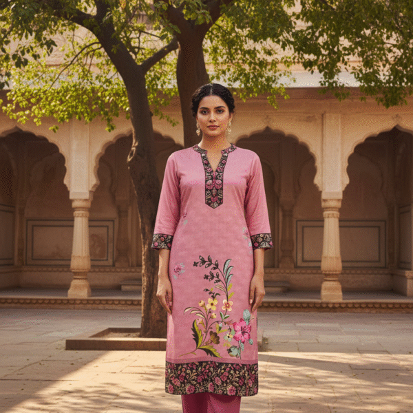 Elegant Pink Floral Allover Textile Pattern with Artistic Botanical Motifs