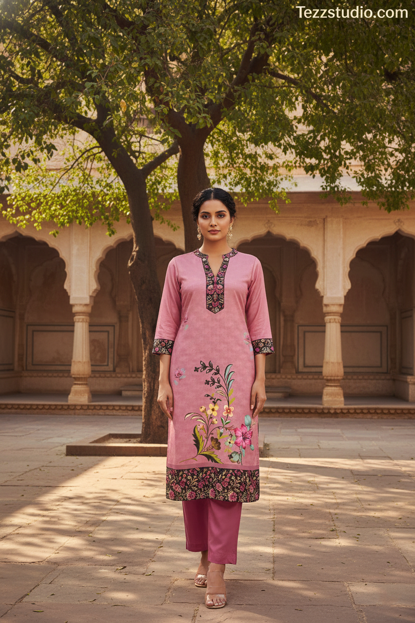 Elegant Pink Floral Allover Textile Pattern with Artistic Botanical Motifs