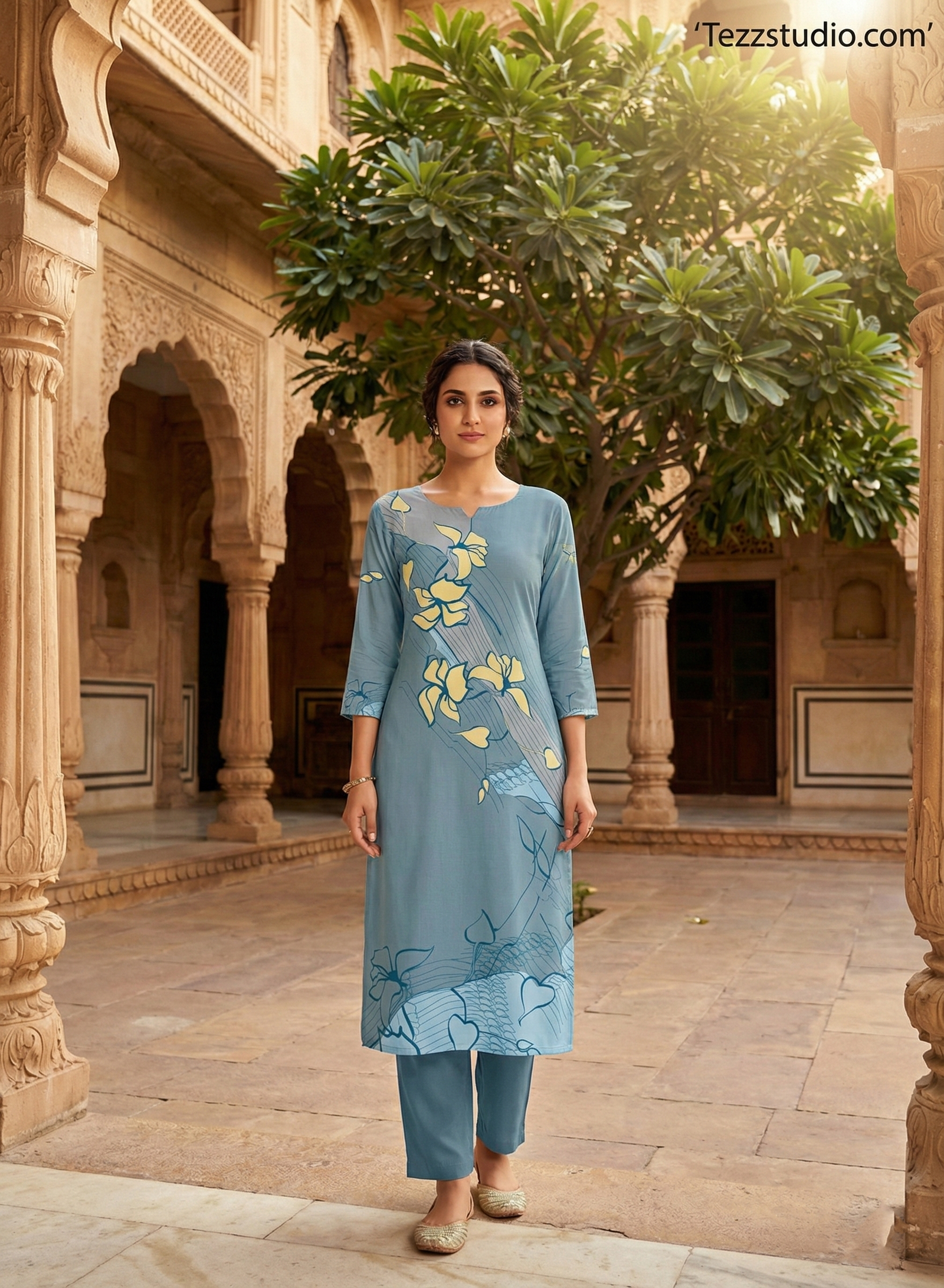 Elegant Floral Abstract Print Kurti Fabric – Pastel Flow Design - Image 2