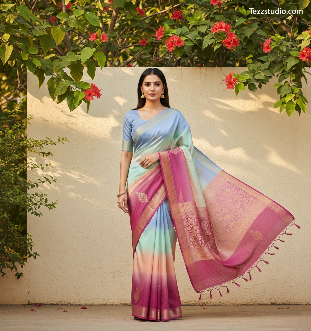 Elegant Pastel Ombre Gradient Saree | Soft Multicolor Shaded Designer Saree